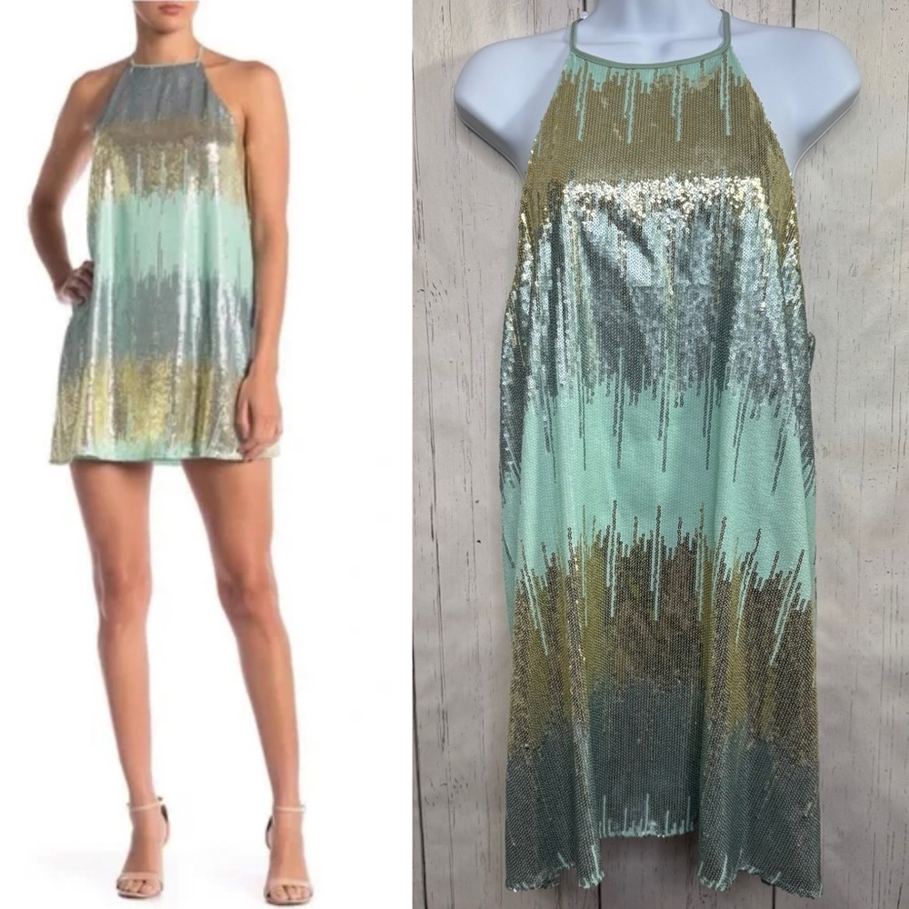 Show Me Your Mumu Sequin Halter Dress Boho Luxe Party Glam Festival Sparkle - Picture 5 of 16